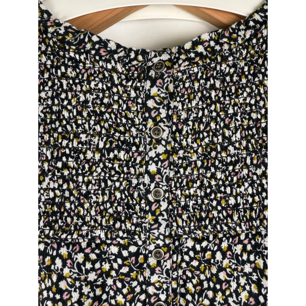 Women's CASLON Smocked Floral Print Sleeveless Top Black/White Size XL - Picture 7 of 8
